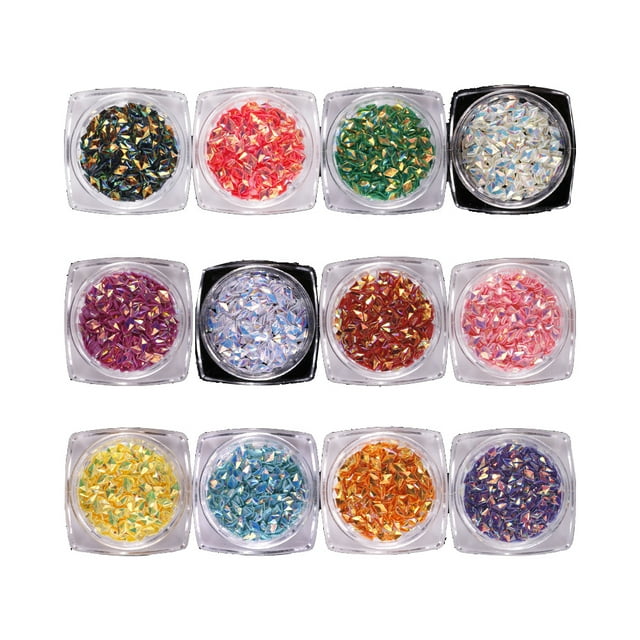 Nail Art Rombo Lentejuelas Sirena 3D Pegatinas brillantes Consejos de manicura coloridos 12 cajas