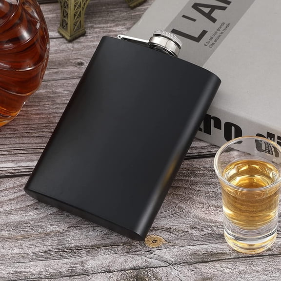 Matte Black Hip Flask for Liquor, 6 Oz Leak‑Proof Stainless Steel Pocket Flask with Screw‑on Cap, Portable Whiskey Wine Flask for Men, Outdoor Travel Drinking Accessory