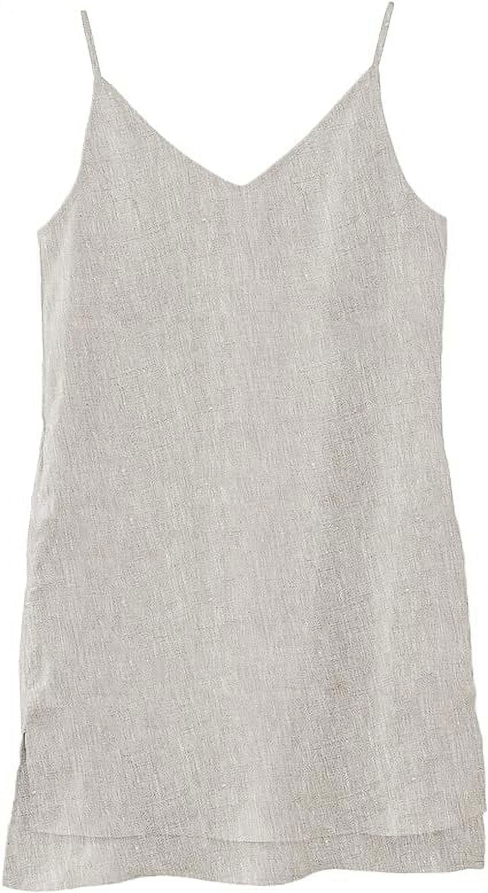 Amazhyu 100% Linen V Neck Spaghetti Strap Sleeveless Summer Causal Dresses with Slit for Women