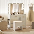 thumbnail image 4 of Gymax Vanity Desk with Mirror & Lights Dressing Table w/ Storage Stool Makeup Table, 4 of 9