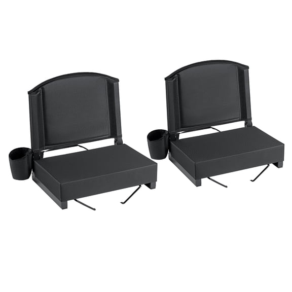 Gymax 2PCS Stadium Seat w/Back Support & Cup Holder Thick Padded Cushion for Sports Black