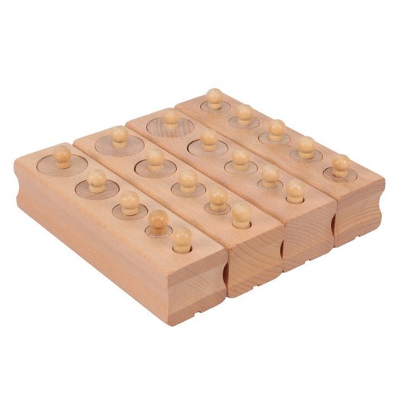 Set of 4 Montessori Knobbed Cylinder Wooden Blocks - Preschool learning puzzle - Toddler Sensorial Toy - STEM Waldorf Homeschool Classroom