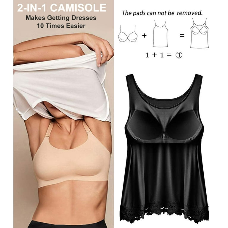 Anyfit Wear 2 Pack Loose Tank Top with Built in Bra for Women Plus Size  Sleeveless Crewneck Shirts Top with Lace Hem Black+White S