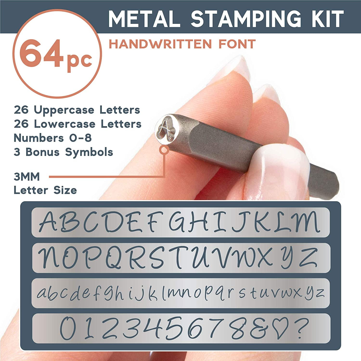 Crutello Metal Stamping Kit, 64 Piece Punch Set - Number & Letter Stamps for Metal, Jewelry, Wood, Leather & More