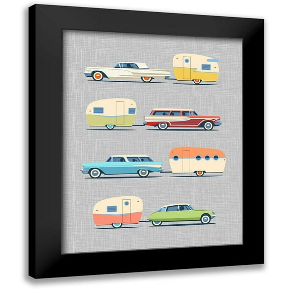 Theodore, James 12x14 Black Modern Framed Museum Art Print Titled - Vintage Cars and Campers No. 1