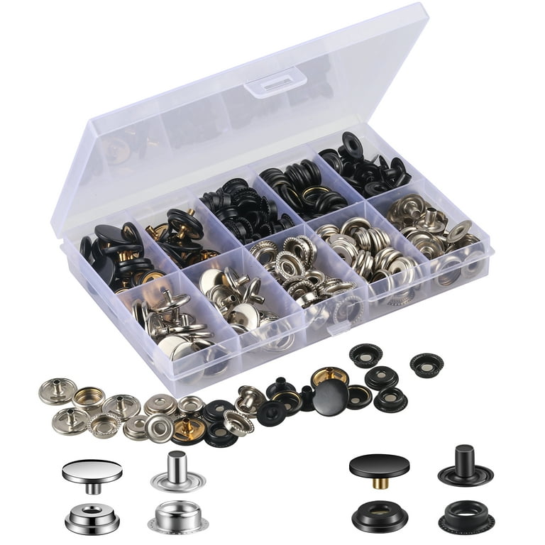 200 Pieces (50Sets) 5/8 inches (15mm) Snap Fastener Kit Snap Button kit  Snaps for Leather Snap Fasteners Stainless Snaps Buttons for Bag, Clothes,  Fabric, Jeans (Bronze) 