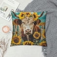thumbnail image 2 of Highland Cow Sunflowers Pillow Covers Brown Black Leopard Print Wild Animal Cushion Covers for Kids Teens Adults Teal Retro Wooden Stripes Rustic Cushion Cases for Couch Chairs, 2 of 5