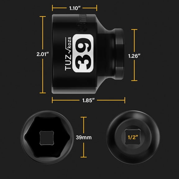 LYUSCI-1/2 Inch Drive 39mm Shallow Metric Impact Socket,CR-MO,6 Point Radius Corner Design,Square Chamfered Opening,Axle Nut Impact Grade Socket for Easy Removal