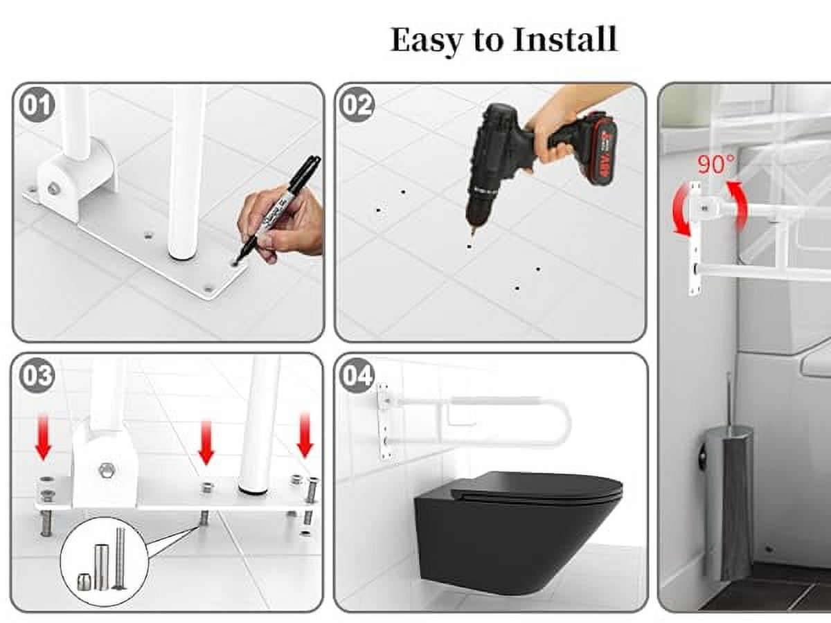Toilet Grab Bar 30.3 Inch, ZUEXT U Shaped Anti-Slip Black Support Rail, Flip-Up Bathroom Grab Bar with Paper Holder, Stainless Steel Knurled Handicap Safety handrails for Elderly Disabled Pregnant