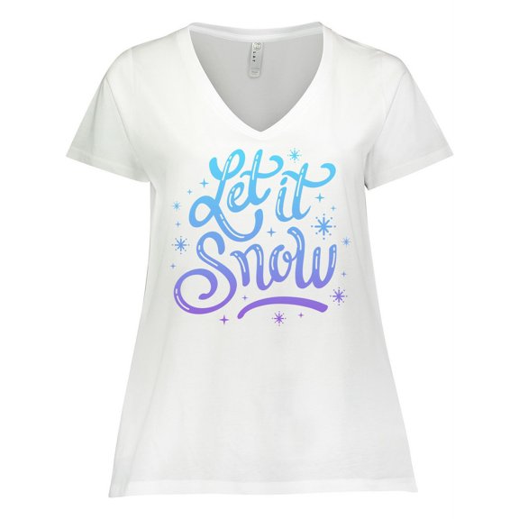 Inktastic Winter Let It Snow Lettering in Blue with Snowflakes Women's Plus Size V-Neck T-Shirt