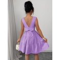 thumbnail image 6 of Purple Womens Solid Round Neck Sleeveless Backless Bowknot Tiered Flare Dress, 6 of 8