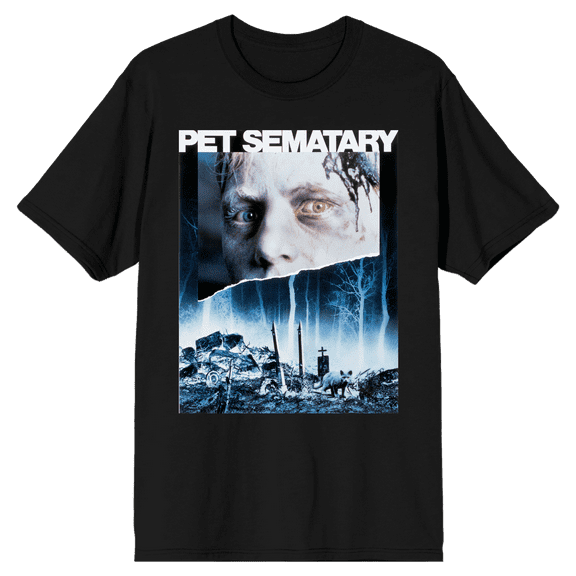 Pet Sematary Movie Poster Crew Neck Short Sleeve Men's Black T-shirt-4XL