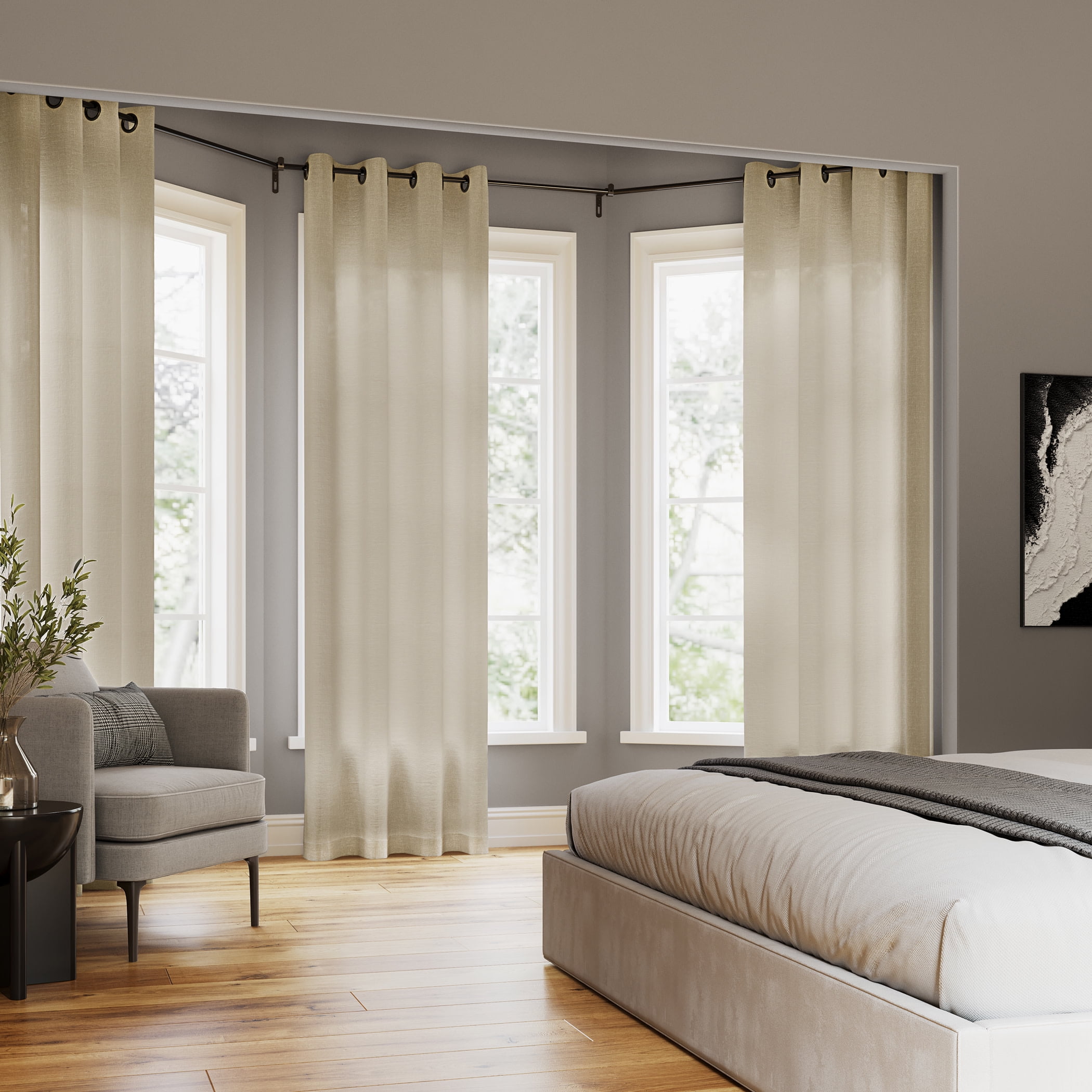 Archaeo Slub Textured Linen Blend Black Grommet Top Curtain, 52"x84", Sand