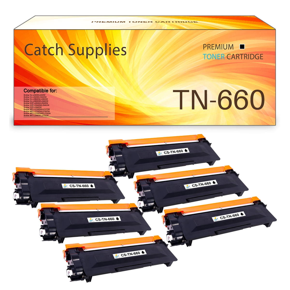 6PK TN-660 Black Laser Toner Cartridge for Brother TN660 TN630 HL-2340DW L2360D 