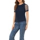 thumbnail image 4 of INSPIRAR CHIC Blusa de Mujer con Cuello Peter Pan de Malla con Mangas Cortas Abullonadas de Lunares Vintage XXL Azul Marino, 4 of 6