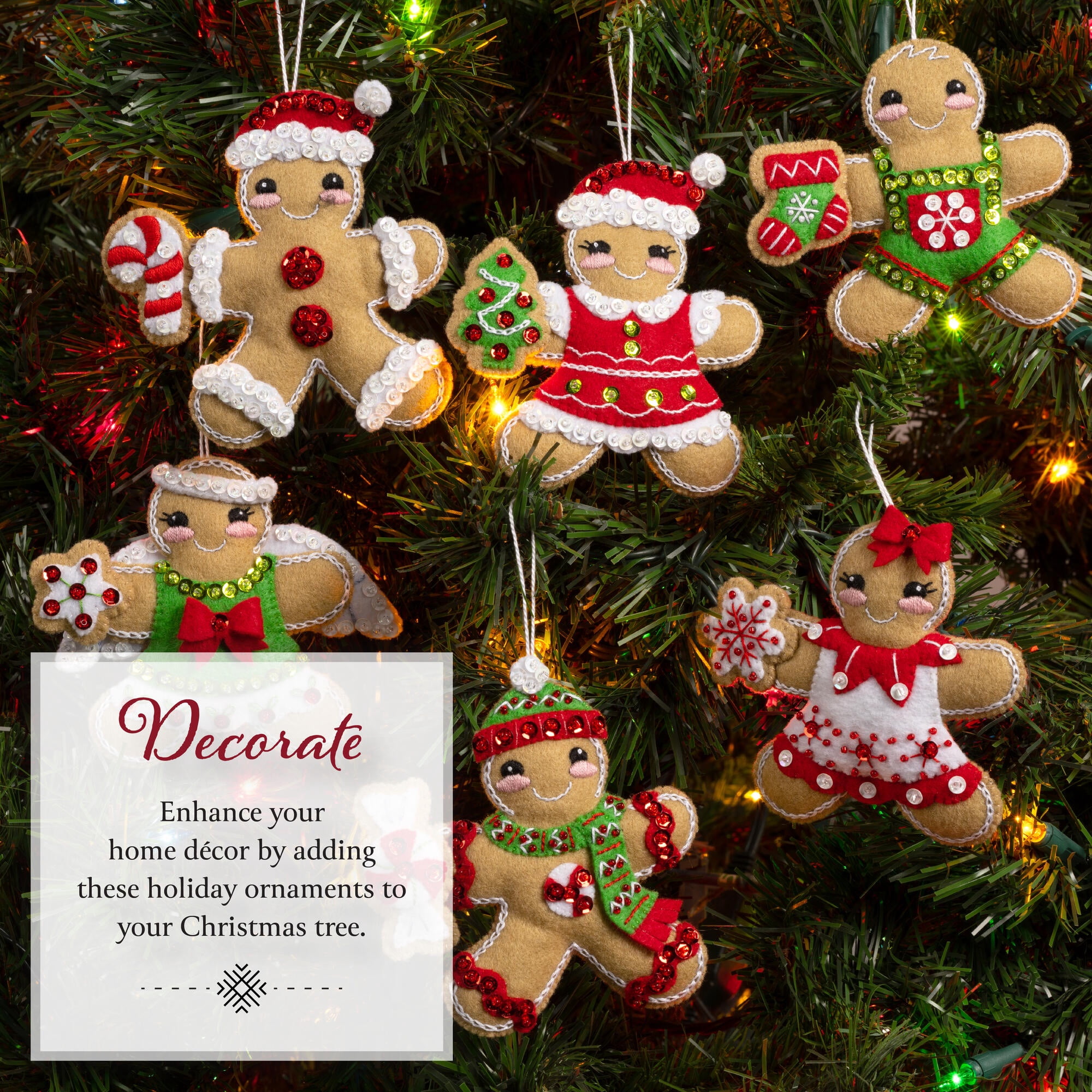 Bucilla Dressed up Gingerbread 6 Count Felt Applique Ornament Kit, 3.5 x 3.25 in