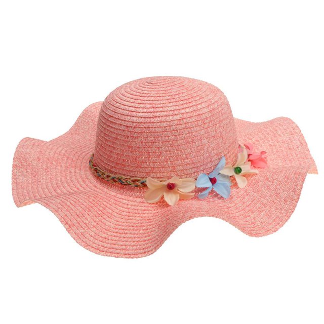 Sombreros de paja de verano con flores de fantasía para mujer y niña, sombrero de playa para el rosado Yuyangstore Gorra Derby para mujer