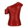 thumbnail image 4 of BLVB One-Shoulder Sequin Sparkly Tops for Women Ruched Asymmetrical Glitter Tops Sparkle Party Club Night Shirts, 4 of 6