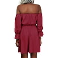 thumbnail image 3 of DYMADE Women Solid Color Lace Up Long Sleeve Ruffle High Waist Dress, 3 of 6