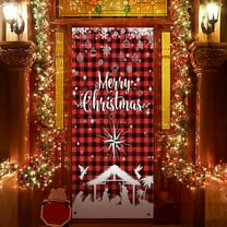 Lwlmwt Christmas Door Cover, Merry Christmas Buffalo Plaid Door Backdrop Xmas Photography Background Decorations for Indoor Outdoor Winter Holiday Party Supplies Decor, 35x71 Inch