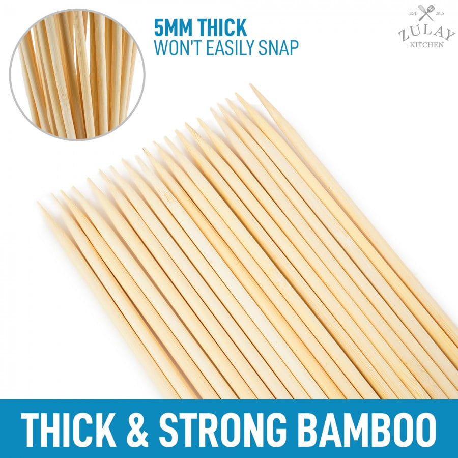 & More Zulay 120 Pack Bamboo Wooden Skewers 17.5 Marshmallow Roasting Sticks & Barbeque Skewers for Campfire Kabobs Authentic Bamboo Sticks & Smores Sticks for Grilling Hotdogs BBQ 