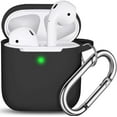 thumbnail image 1 of AirPods Case Cover , Soft Silicone Protective Cover with Keychain for Women Men Compatible with Apple AirPods 2nd 1st Generation Charging Case, Front LED Visible-Black, 1 of 5