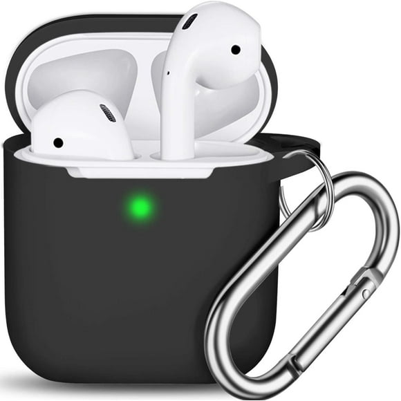AirPods Case Cover , Soft Silicone Protective Cover with Keychain for Women Men Compatible with Apple AirPods 2nd 1st Generation Charging Case, Front LED Visible-Black