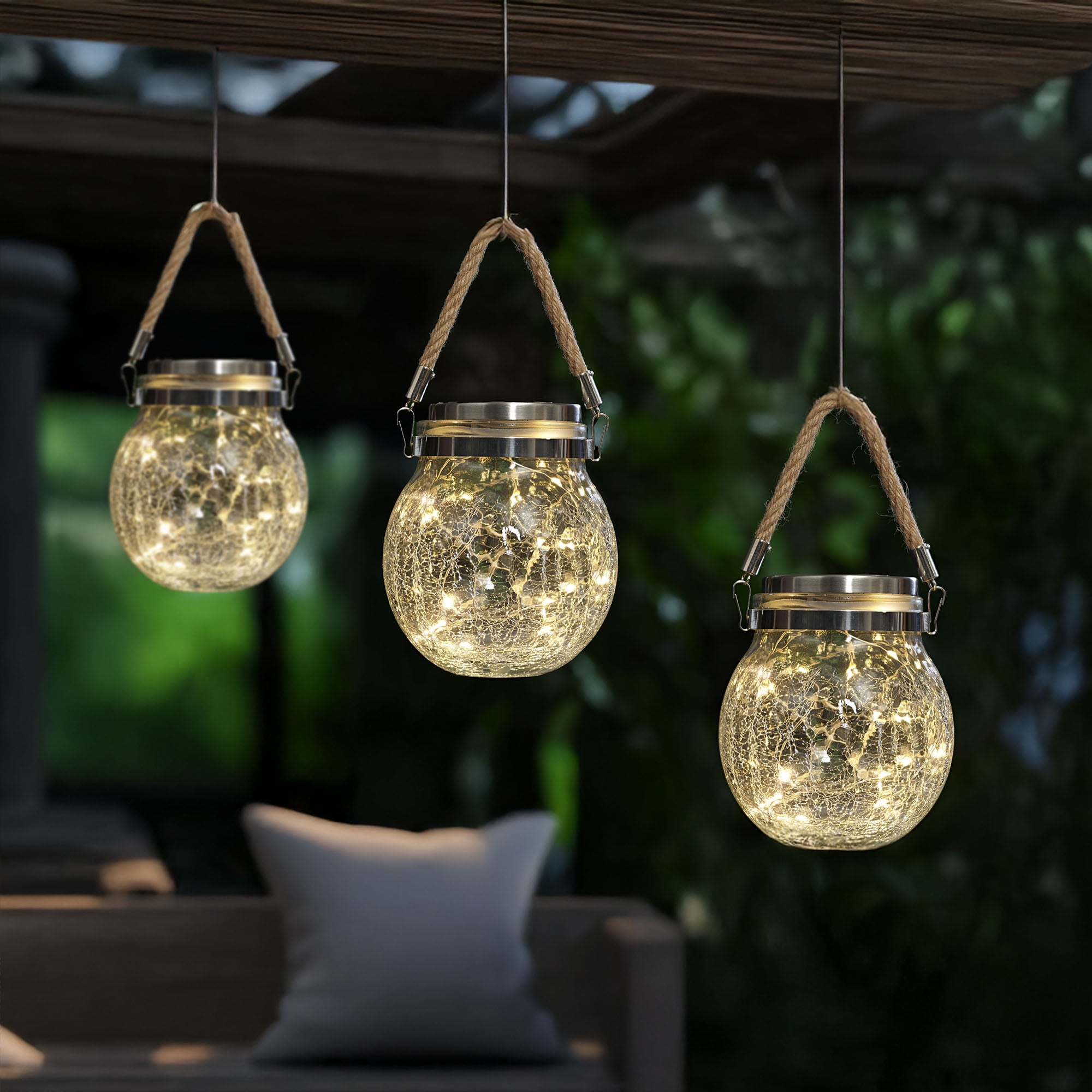 (2 pack) Mainstays 5.5" Crackle Glass Solar Powered Jar Light with Warm White LED Lights
