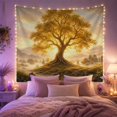 thumbnail image 2 of Golden Tree of Life Beside a Misty River Valley, Dreamy Fantasy for Home Decor Lovers, Nature Inspired Artwork, Housewarming Gift Tapestry Wall Hanging for Living Room and Bedroom, 2 of 7