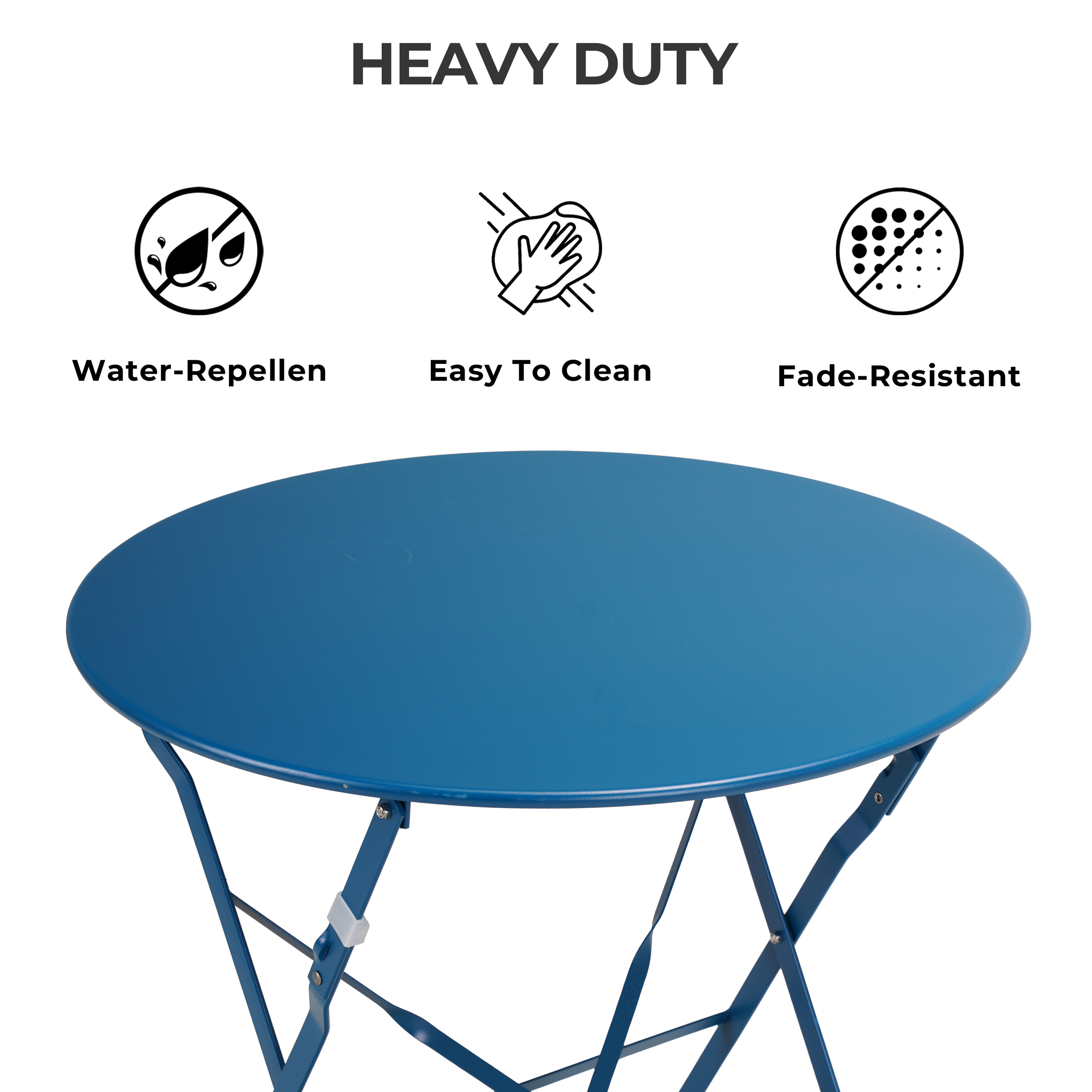 Grand Patio Metal 3-Piece Folding Bistro Table and Chairs Set, Outdoor Patio Dining Furniture for Small Spaces, Balcony, Peacock Blue - image 3 of 11