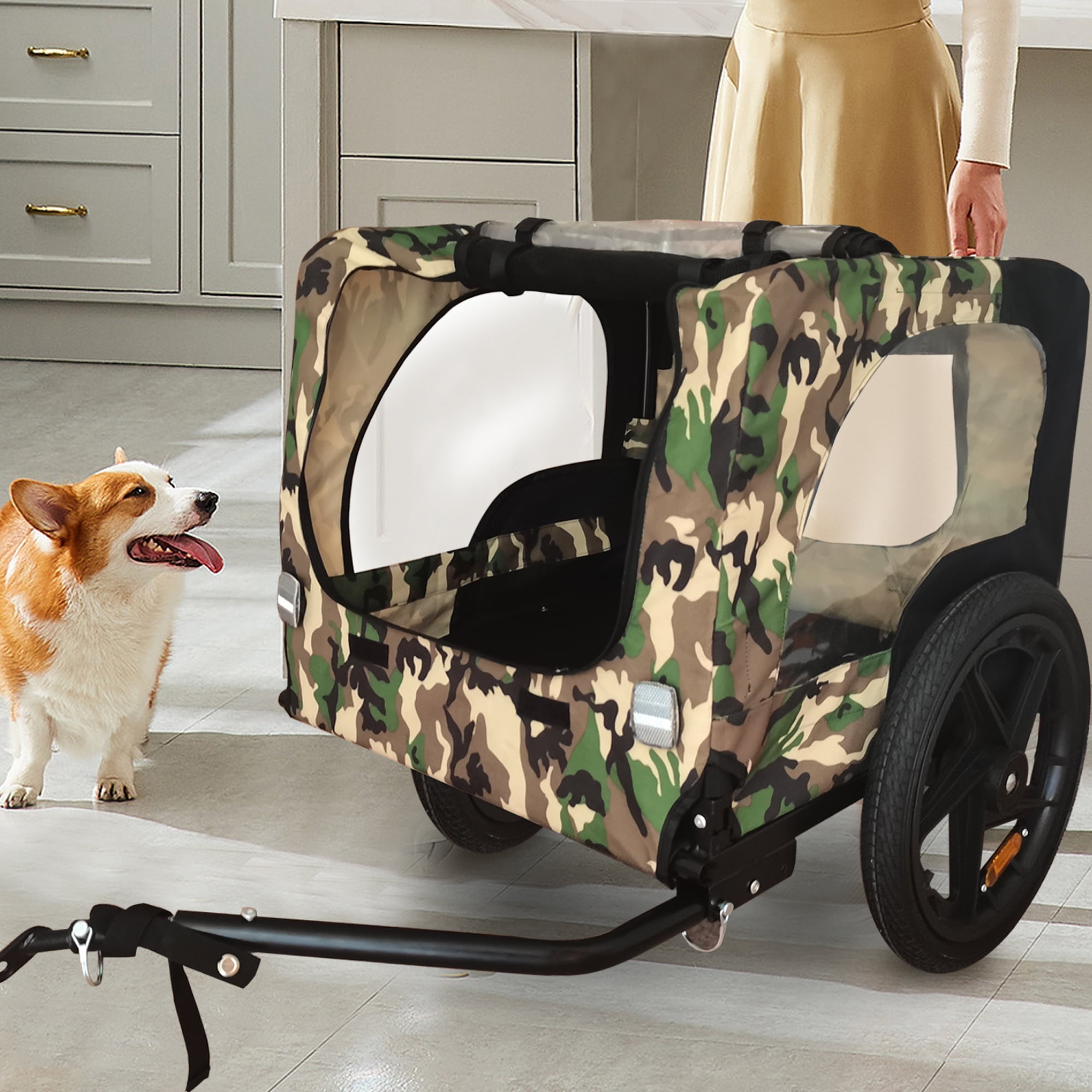 Pefilos 42" Heavy Duty Dog Bike Trailer, Foldable Pet Stroller Bicycle Carrier, Pet Bike Trailer for Dogs, Camouflage Pefilos 42" Heavy Duty Dog Bike Trailer, Foldable Pet Stroller Bicycle Carrier, Pet Bike Trailer for Dogs, Camouflage