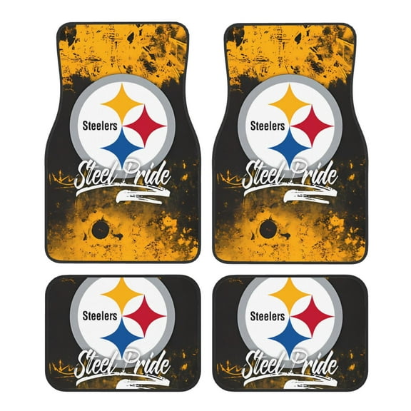 Pittsburgh Football Team Car Floor Mats Set Of Four, Crystal Velvet Anti-Fouling Floor Mats Are Easy To Clean, Suitable For Most Models, Car Interior Decorative Floor Mats