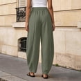 thumbnail image 5 of Only Moment Trendy Boho Linen Pants Lightweight Casual Pants Casual Drawstring Flowy Pants Wide Leg Summer Beach Linen Trousers with Pockets Green,M, 5 of 7