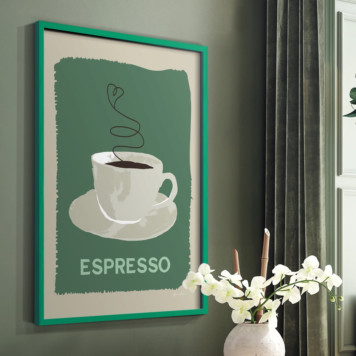 Modern Coffee IV in Green Solid Wood 11 x 14 Framed Print