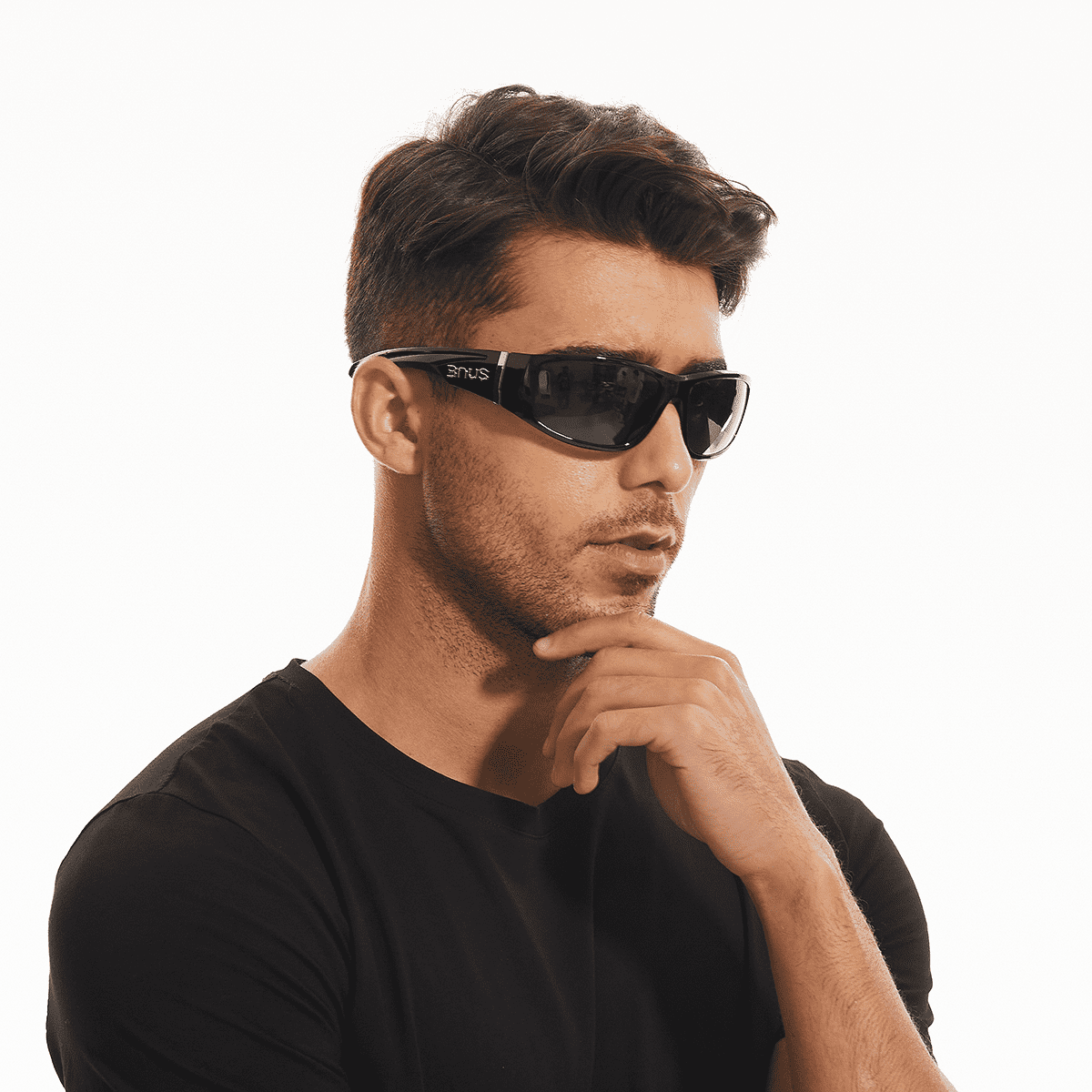 B.N.U.S Corning Glass Lens Polarized Sunglasses Men Women Wrap-round Mirror Scratch Proof Shades Black Grey Lens