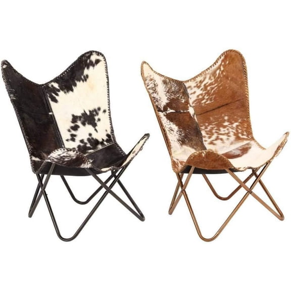 Set of 2 Leather Butterfly Chair Handmade Solid Iron Frame Industrial Lounge Chair Modern Iconic Recliner