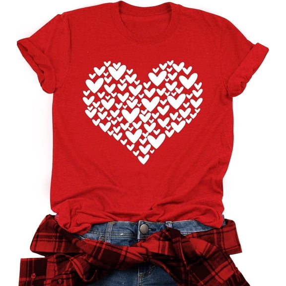 MuXiKeJi Clothes Womens 3/4 Sleeve V Neck T-Shirts Valentina's Day Spring Shirts Love Heart Graphic Tee Tops