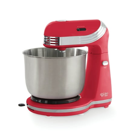 

Rise by Dash Stand Mixer 6 Speed with Mixing Bowl Dough Hooks Beaters Recipes Red 3 Qt