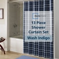 thumbnail image 2 of Mainstays Printed PEVA Nautical Navy Plaid Shower Curtain Set, 12 Metal Hooks 70"x72", 2 of 11