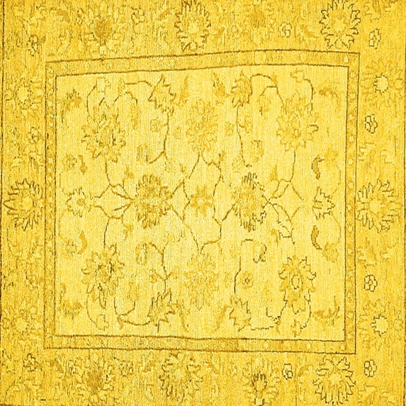 Ahgly Company Machine Washable Indoor Square Oriental Yellow Traditional Area Rugs, 8' Square