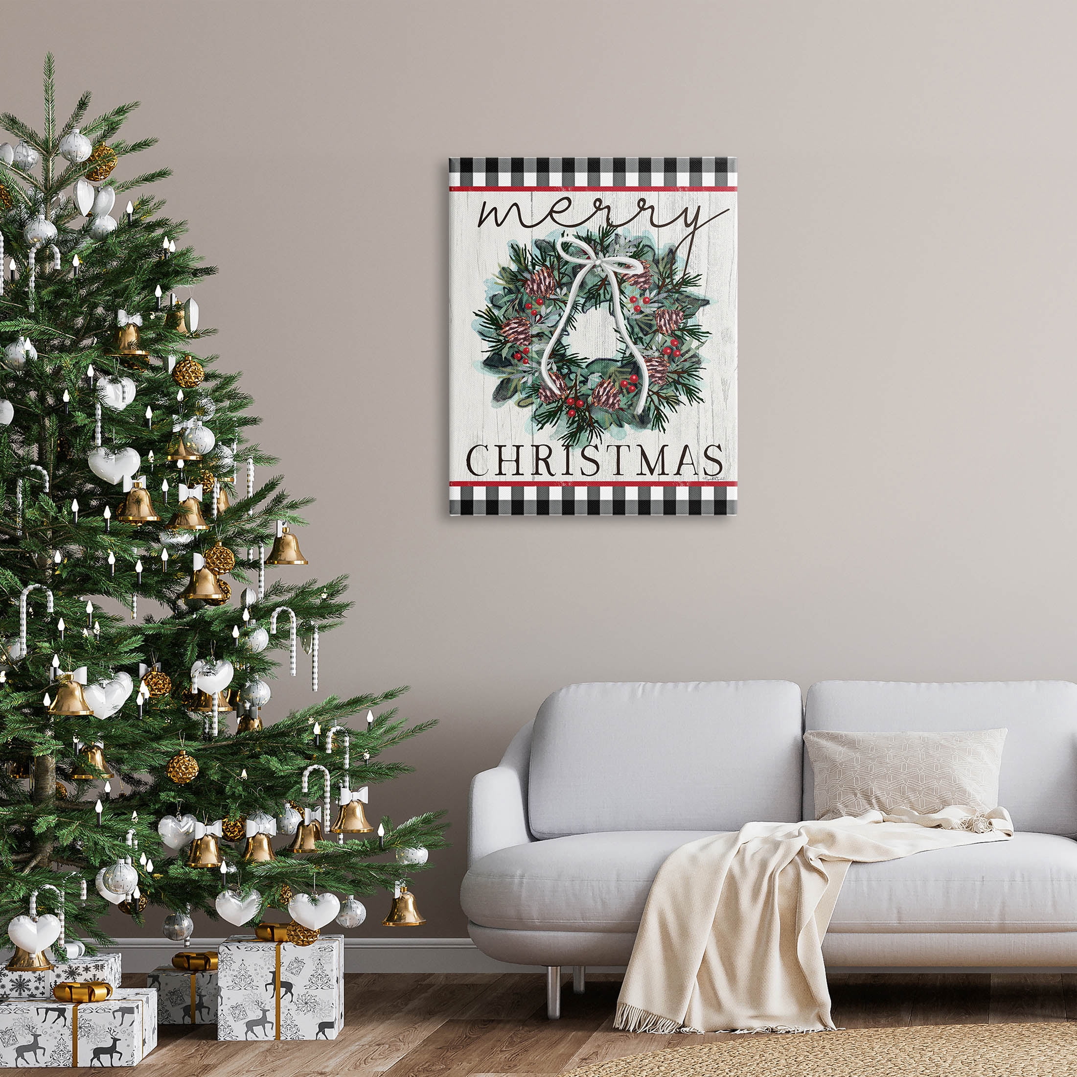 Stupell Industries Merry Christmas Tartan Wreath Graphic Art Gallery Wrapped Canvas Print Wall Art, Design by Elizabeth Tyndall