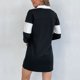 thumbnail image 4 of Vestido sudadera de manga larga con cuello de solapa y mangas largas con costuras en Color blanco y negro, minivestido camisero para otoño, 4 of 6