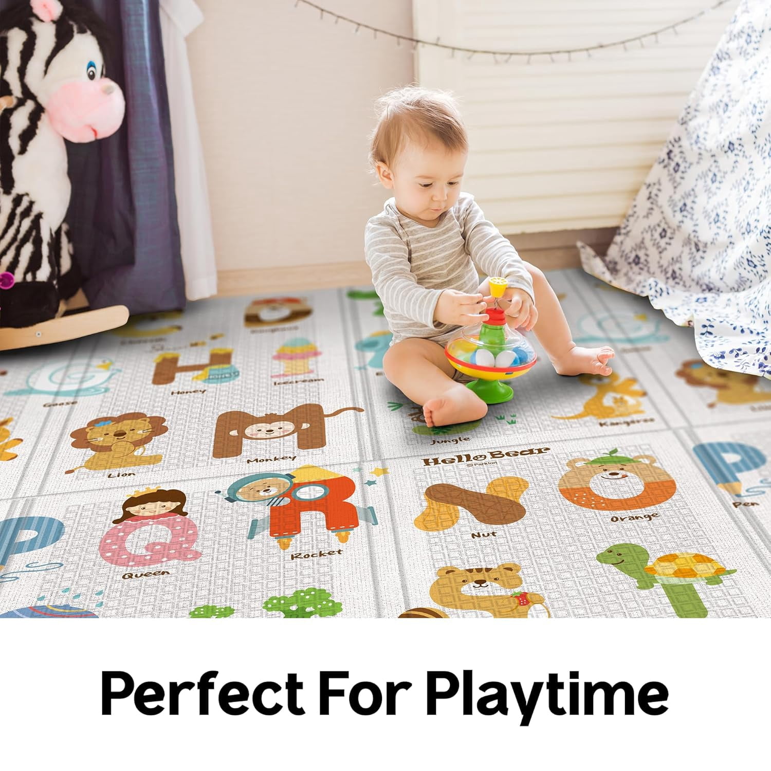 Parklon Baby Play Mat, Foldable & Portable, Large Size (78.7 x 55.1), Indoor, Outdoor, Waterproof, Made in Korea - ABC Hello Bear