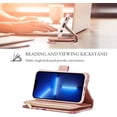 thumbnail image 3 of Wallet Case for iPhone 14 Pro Max 6.7 inch, Premium Vintage PU Leather Magnetic Closure Handbag Zipper Pocket Case Kickstand Card Slots with Wrist Strap Shockproof Flip Case - Purple Flower, 3 of 7