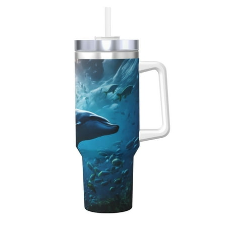 

Daiia Ocean Dolphin Fish School Printed 40 oz Tumbler with Handle Ice Bully Insulated Tumbler 2 in 1 Lid Insulated Water Bottle Stainless Steel Travel Coffee Mug