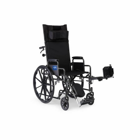 Medline Reclining Wheelchair with 18 Wheels, Elevating Leg Rests, Supports up to 300 lbs, Black