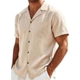 thumbnail image 2 of COSFO Button Down Shirts for Men Short Sleeve Summer Faux Linen Beach Shirt Loose Fit Solid Collared with Pocket Men Shirts, 2 of 9