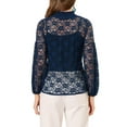 thumbnail image 3 of INSPIRE CHIC Women's Floral Lace Top Turtleneck Puff Long Sleeve See Through Sheer Blouse S Navy Blue, 3 of 6