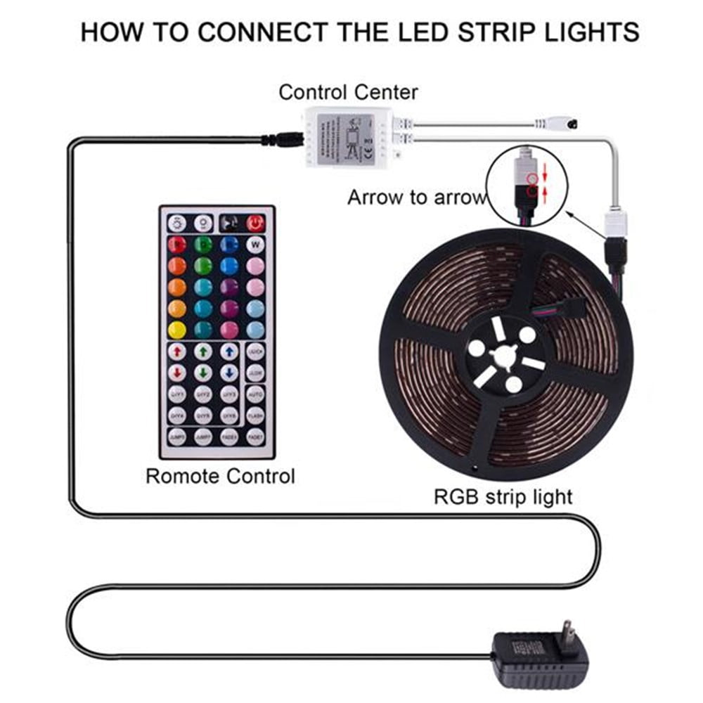 LED Strip Lights 16.4ft RGB Color Changing Lights Waterproof Flexible Tape 150 LEDs with 44 Keys IR Remote Controller and 12V Power Kit for Home, Bedroom, Kitchen,DIY Decoration