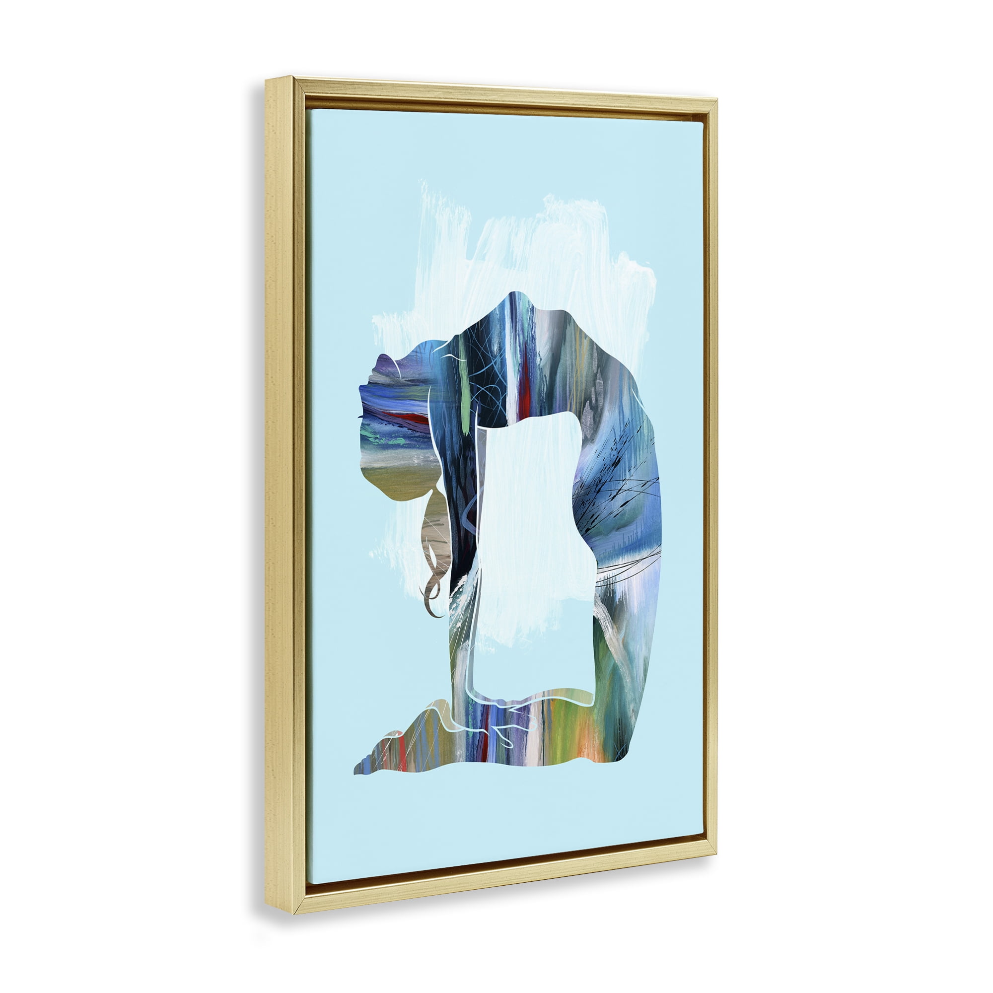 Stupell Industries Powerful Yoga Stretch Sports Painting Gold Floater Framed Canvas Art Print Wall Art, 21 x 31